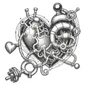 caffeine molecule, stethscope, heart tattoo design idea