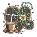 stethoscope caffeine molecule and heart tattoo design idea