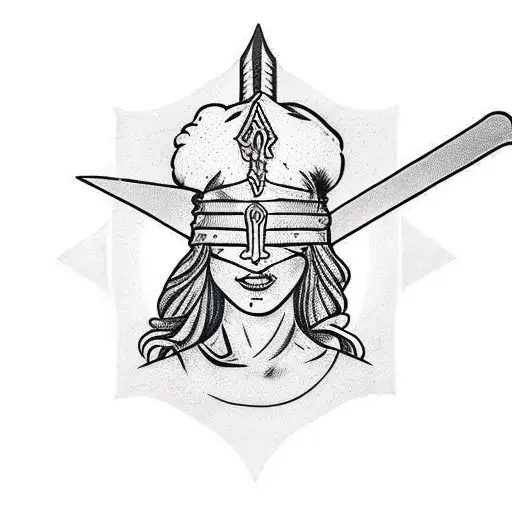 blindfolded warrior women with sword and Mandela patterns  tattoo design idea
