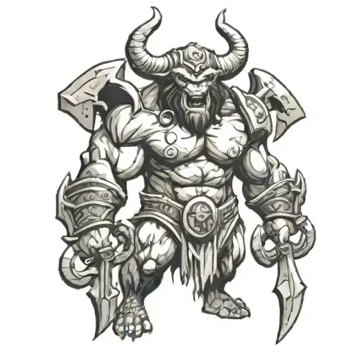 Minotaur holding battle axe tattoo design idea