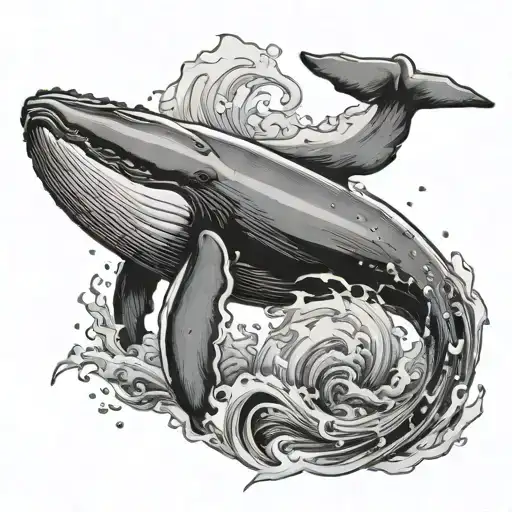 humpback whale with water tattoo design idea