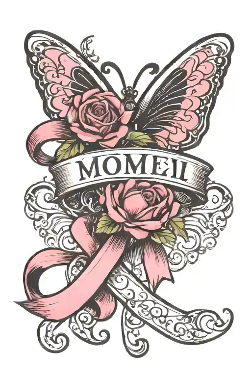 memorial tattoo for mom who died of breast cancer, featuring a ribbon and heartbeat tattoo design idea