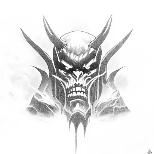 A dark and menacing demon wielding a dota weapon tattoo design idea