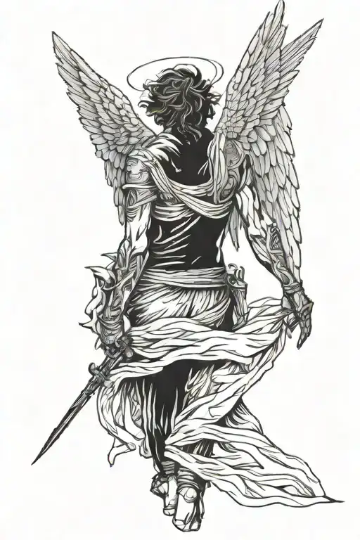 the wounded angel walks with his back turned tattoo design idea