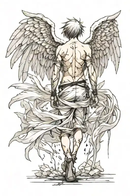 the wounded angel walks with his back turned tattoo design idea