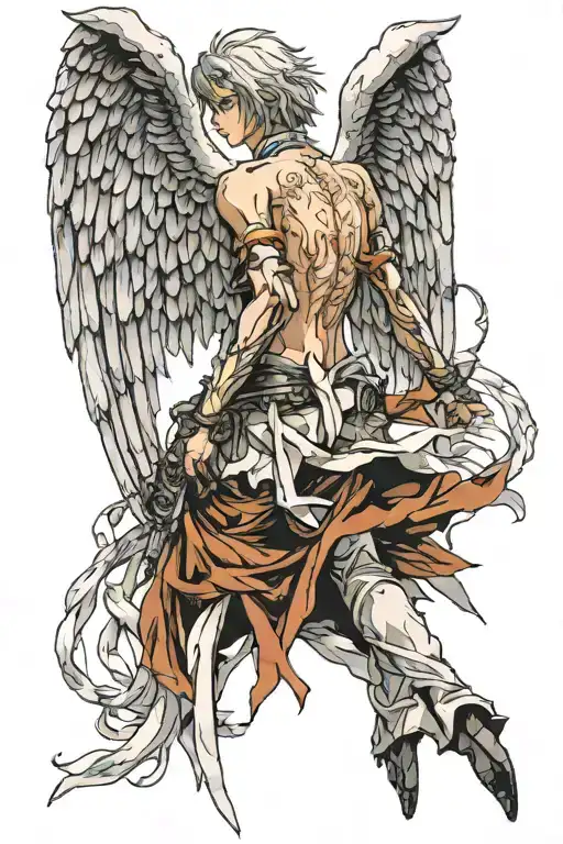 the wounded angel has his back turned tattoo design idea