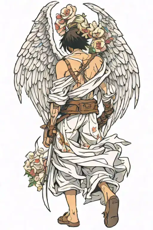 the wounded angel walks with his back turned tattoo design idea