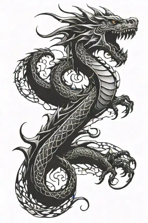 shadow of a dragon wrapping around arm tattoo design idea