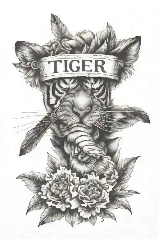 Tiger face with the word RARE in front of it tattoo design idea