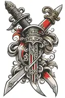 sword with prima la familia wrapped around it with an Italian flag tattoo design idea