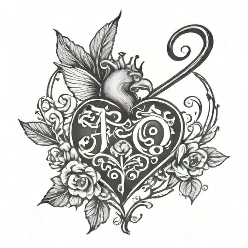 heart and initials A S D tattoo design idea