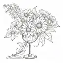 empty wine glass and daisy flower bouquet tattoo design idea
