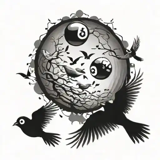 8 ball fading into birds flying away tattoo design idea