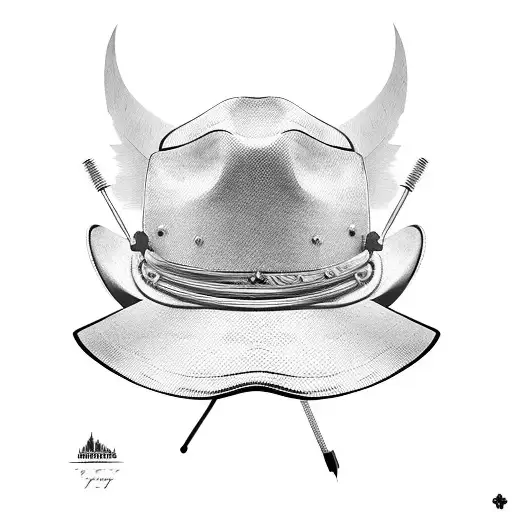 A cowboy hat adorned with welding tools tattoo design idea