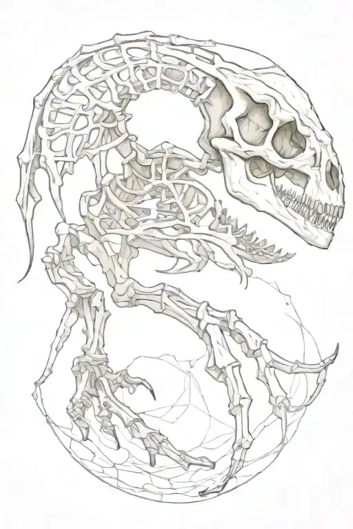 skeleton dinosaur fossil embedded tattoo design idea