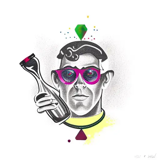 a Jordan Belford holding a glass of wine tattoo design idea