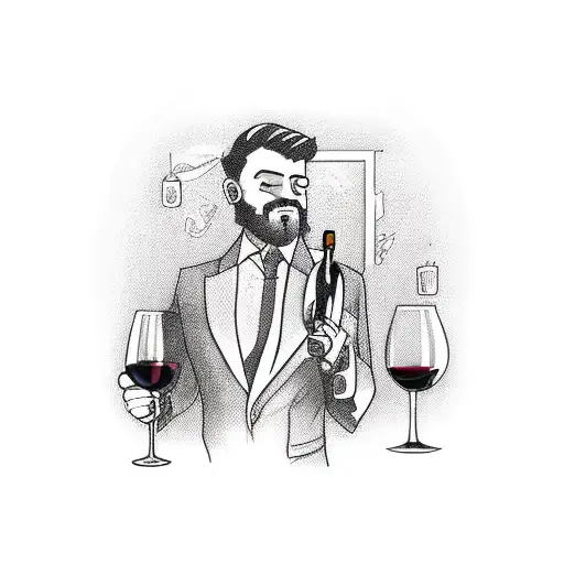 a man holding a glass of wine tattoo design idea