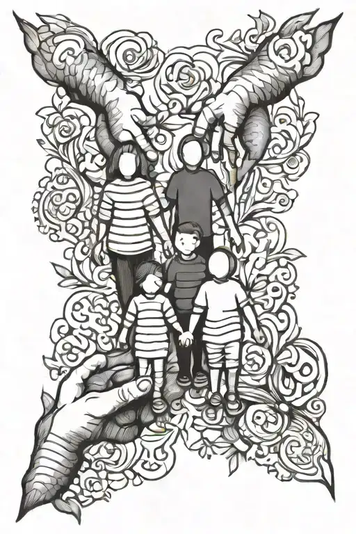 family holding hands tattoo design idea