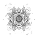 A mandala with intricate sparrows flying around it and a lotus flower tattoo design idea
