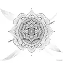A mandala with intricate sparrows flying around it and a lotus flower tattoo design idea