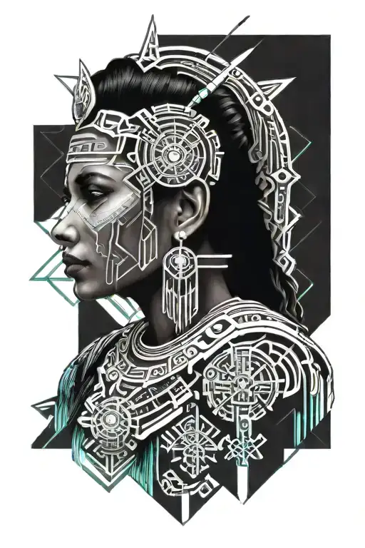 mayan woman warrior tattoo design idea