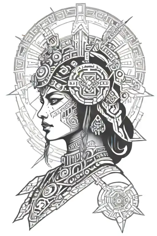 mayan woman warrior tattoo design idea