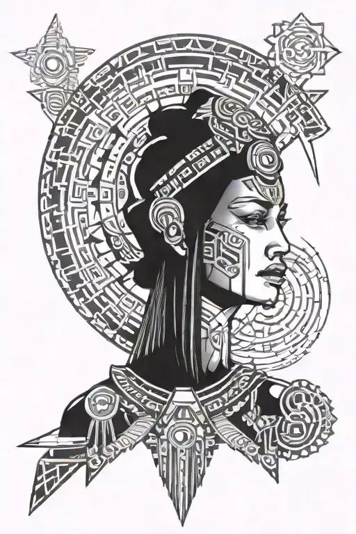 mayan woman warrior tattoo design idea