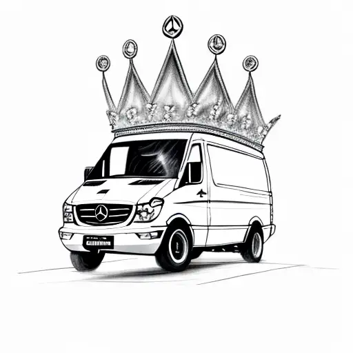 Mercedes Benz sprinter van wearing a crown like a hat  tattoo design idea