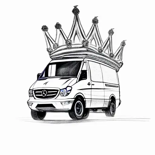 Mercedes Benz sprinter van wearing a crown like a hat  tattoo design idea