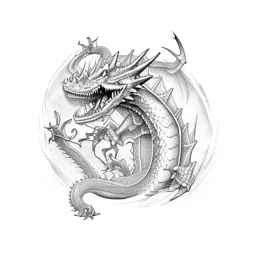 dragón pequeño con espada tattoo design idea