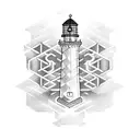 A geometric lighthouse design intertwined with a sailor's knot, symbolizing strength and guidance in a relationship tattoo design idea