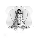 A geometric lighthouse design intertwined with a sailor's knot, symbolizing strength and guidance in a relationship tattoo design idea
