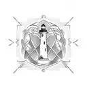 A geometric lighthouse design intertwined with a sailor's knot, symbolizing strength and guidance in a relationship tattoo design idea