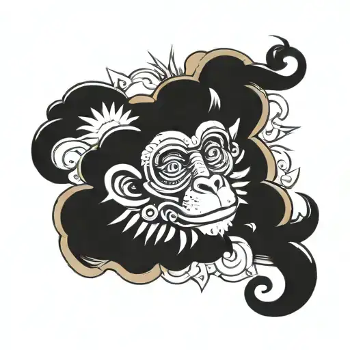 Monkey face sun clouds  sacred elements  tattoo design idea