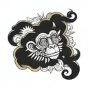 Monkey face sun clouds  sacred elements  tattoo design idea