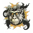 Monkey face sun clouds  sacred elements  tattoo design idea