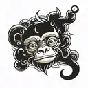 Monkey face sun clouds  sacred elements  tattoo design idea