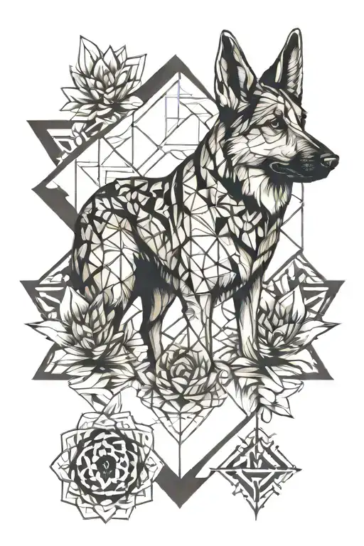 lotus flower and german shepherd dog tattoo design idea