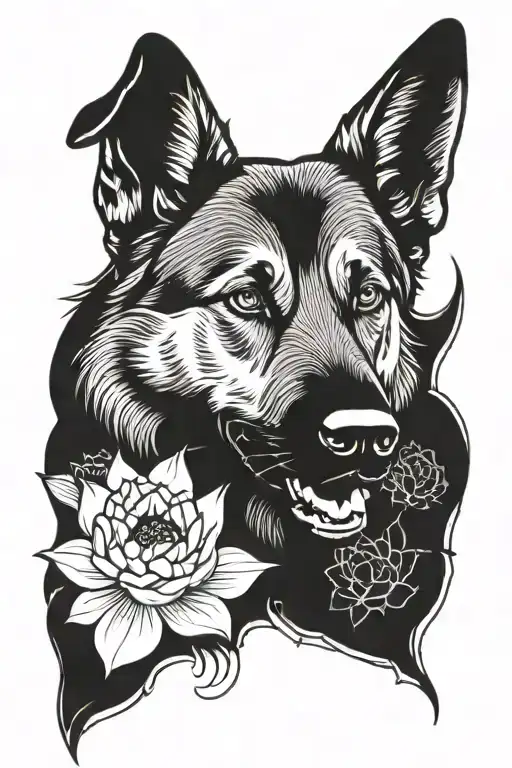 lotus flower and german shepherd dog tattoo design idea