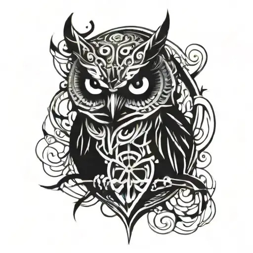 owl perched on skull tattoo design idea