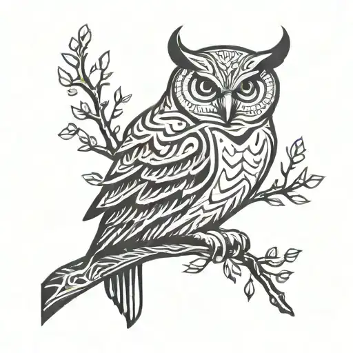 Owl Perched on a branch tattoo design idea