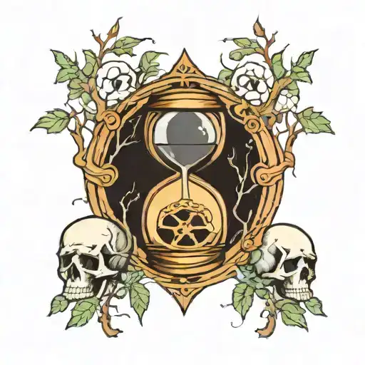 a Cross witha a hourglass in the middle but instead of sand the hourglass haves a tree in the up side turning in a skull tattoo design idea