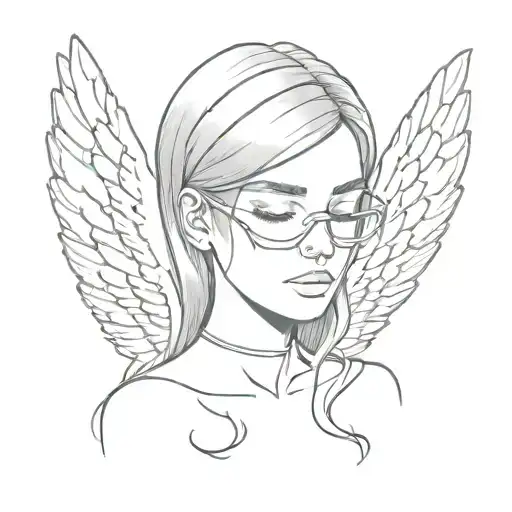 girl blindfolded with fallen angel wings tattoo design idea