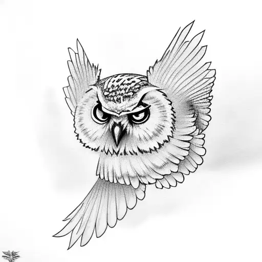 maple with owl flying inside tattoo design idea