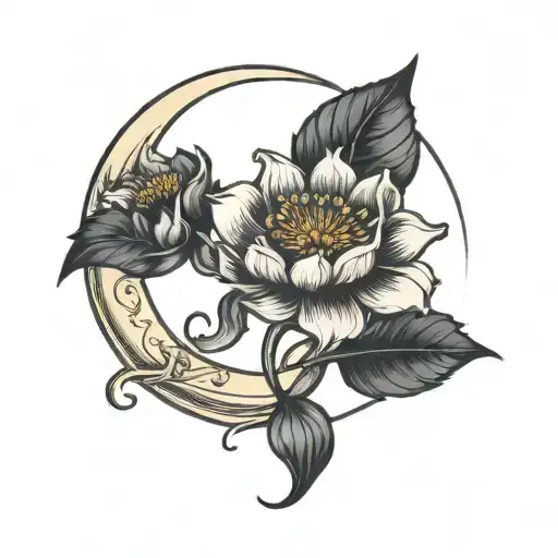 January September October birth flower with crescent moon  tattoo design idea