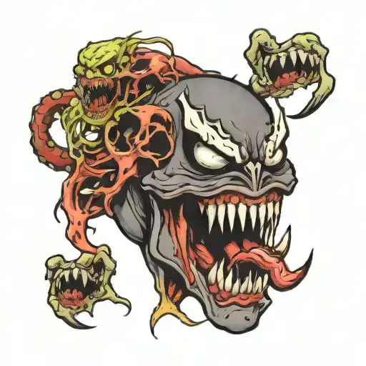 Venom eats zombies heads tattoo design idea