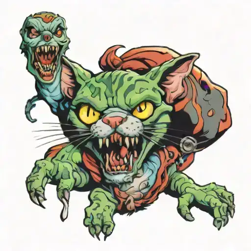 Cat and zombies tattoo design idea