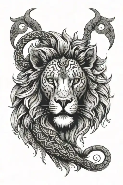symmetrical lion combined with scorpion tattoo design idea
