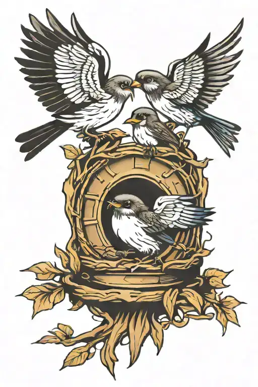 empty nest with 2 birds flying away tattoo design idea