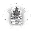 Create a tattoo design featuring a classic 777 slot machine, but with a twist. Instead of the typical winning combinatio tattoo design idea